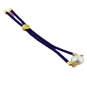 Deep purple woven Milanese cord bracelet with a large white pearl and gold clasp