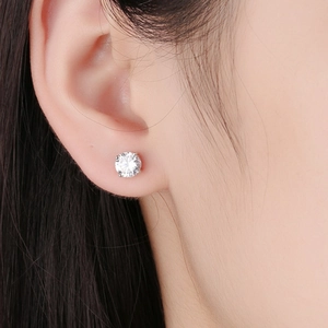 Classic 925 sterling silver four-prong stud earrings with brilliant round zircon for women
