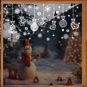 Christmas Snowflake Window Stickers White Static Cling Decals PVC No Glue Removable Holiday Glass Decoration For Shop Home