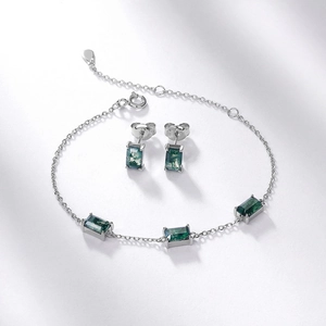 Natural moss agate jewelry set with rectangular green stones in S925 sterling silver