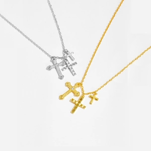 Elegant S925 sterling silver cross necklaces in gold and silver with zircon accents