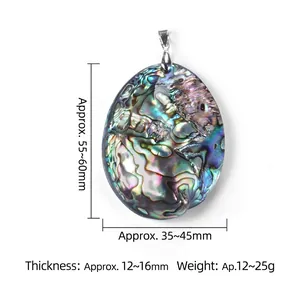 Natural large teardrop abalone shell pendant with rainbow luster and metal loop