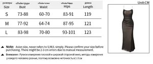 Size chart for slim fit mesh bodycon dress with measurements for bust waist hips and length