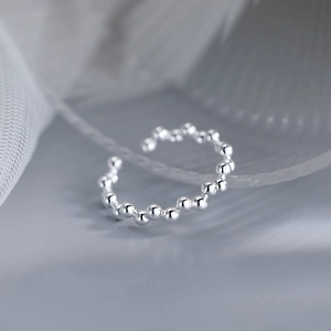 Minimalist S925 sterling silver beaded open ring with geometric round ball design