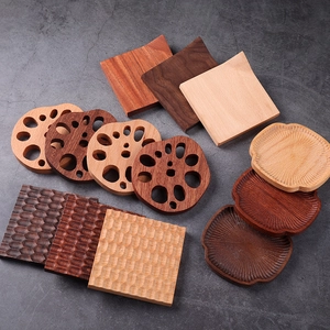Japanese style round beech wood lotus root shaped coasters for tea and coffee cups