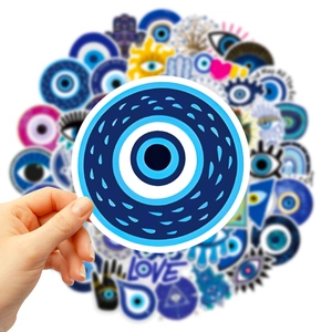Waterproof blue evil eye vinyl stickers for water bottles showing nazar amulet designs