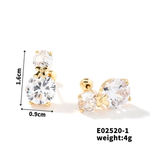Detail showing dimensions of golden bow earrings with double layer round zircons