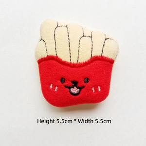 Detailed plush french fries embroidery pin with cute cartoon face and 5.5cm size mark