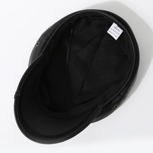 Black PU leather punk style rivet beret featuring adjustable inner lining and sweatband