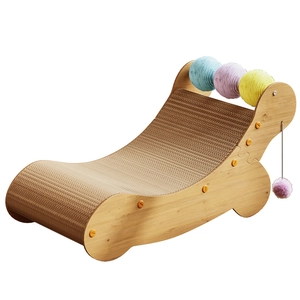 Car-shaped cat scratching lounge with high-density corrugated paper and hanging toy balls