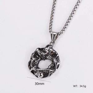 30mm vintage stainless steel medallion necklace with dragon motif and 34.5g box chain