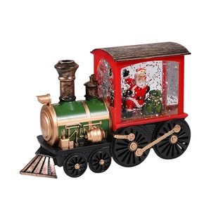 Vintage LED Christmas train decor with Santa Claus figure and sparkling liquid glitter