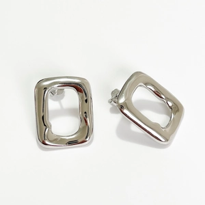 925 Sterling Silver Earrings Irregular Geometric Rectangle Hollow Studs Minimalist Jewelry Gift For Women