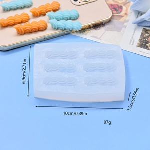 Silicone wave mold for cake decoration with resin samples shown at 10x6.9x1.5cm