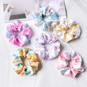 Tie Dye Satin Scrunchies Satin Like Elastic Hair Ties Colorful Aesthetic Ponytail Holders For Women Girls
