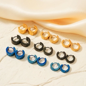 Stainless Steel Huggie Hoop Earrings Mirror Polished Geometric Circular Hinged Buckle Jewelry For Men And Women