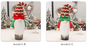 Detailed comparison of red and green knitted Christmas gnome wine bottle covers with bells