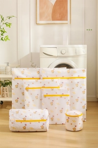 6-piece set of fine mesh laundry bags with cute bear prints in various sizes