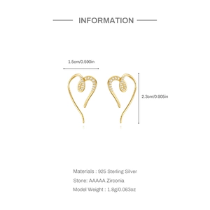 Detailed view of S925 silver heart drop earrings with AAAAA zircon and exact dimensions