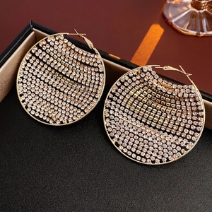 Créoles En Zircon Cuivre Plaqué Or Cercle Rond Grand Luxe Mode Chic Pour Femmes Avec Silver Earring Post