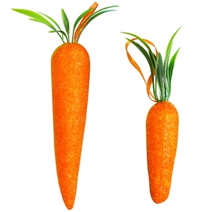 Easter decorative orange carrots set with green leaves and ribbon in two sizes