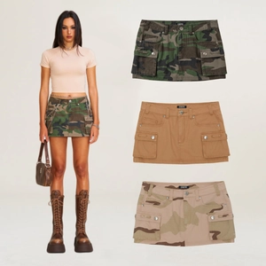 Damen Cargo Minirock Camouflage-Druck Hohe Taille Baumwolle Canvas A-Linie Kurzer Rock Mit Mehreren Taschen Streetwear