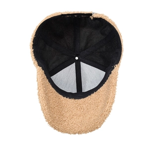 Interior view of warm lamb wool baseball cap with thick lining and stitching
