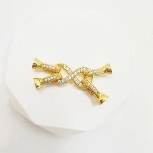 Golden knot jewelry clasp with cubic zirconia inlay for DIY necklace or bracelet