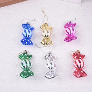Christmas Candy Ornaments Electroplated Plastic Striped Polka Dot Hanging Decorations Holiday Tree Party Decor