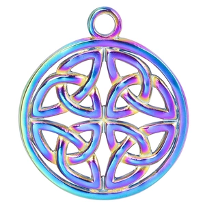 Macro de pendentif rond nœud celtique arc-en-ciel avec motifs triquetra plaqués 18k