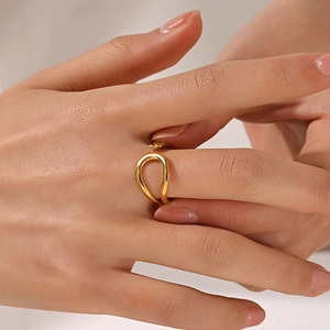 Minimalist 18K gold plated stainless steel open ring with teardrop cutout design