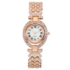 Orologio Al Quarzo Da Donna Lusso Strass Lega Stile Bracciale Numeri Romani Moda Elegante Orologio Gioiello