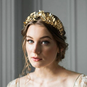 Elegante gouden bladeren kroon hoofdband voor bruiden in Griekse laurierstijl