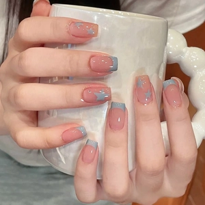 Faux Ongles Carrés Rose Étoile Français Brillants À Presser Pour Femmes Filles Mignon Quotidien