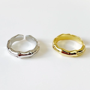 Minimalist S925 sterling silver bamboo style open ring in gold and silver finishes