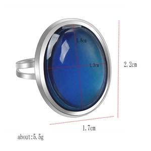 Detailed dimensions of a vintage silver ring with a blue color-changing gemstone