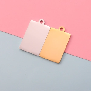 Polished gold and silver rectangular stainless steel pendants with top hanging loops