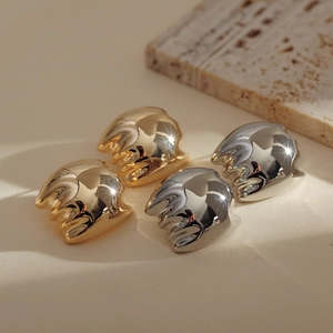 Vintage Irregular Wave Liquid Metal Stud Earrings For Women High Polish Copper Gold Silver Plated Geometric Statement Jewelry Gift