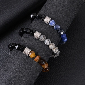 Bracelets pour homme en œil de tigre facetté et obsidienne avec perles en acier inoxydable