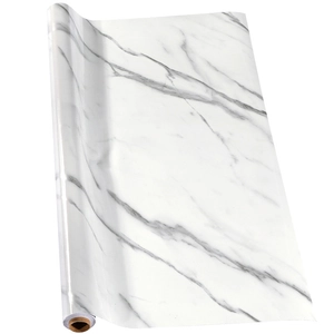 Self-adhesive white marble texture kitchen wallpaper roll with waterproof oil-proof finish