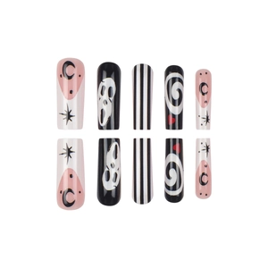 Halloween long coffin press-on nails featuring Ghostface designs and blood drip patterns