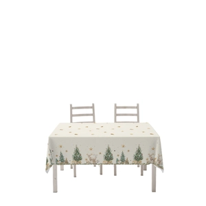 Waterproof Christmas tablecloth with reindeer and tree print on long dining table
