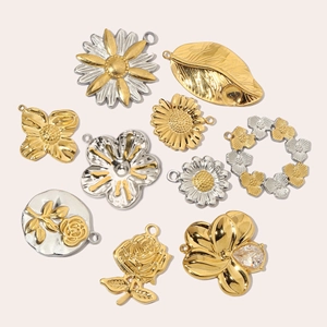 French style floral titanium steel pendants in gold and silver leaf shapes for DIY jewelry