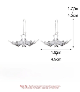 Detailed dimensions and weight of silver gothic bat pendant earring made of alloy