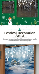 Detailed view of white snowflake and reindeer static stickers for Christmas window decor