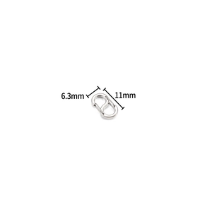 Detail showing 6.3mm by 11mm dimensions for the silver stainless steel S-hook connector