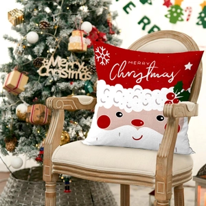 Housses De Coussin De Noël Père Noël Renne Bonhomme De Neige Imprimé Polyester Lin Décoration Festive Taies