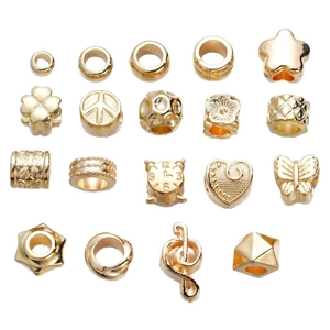 Golden CCB plastic beads in assorted shapes like stars and hearts for DIY jewelry