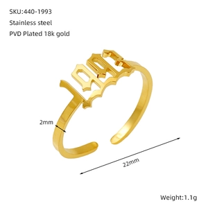 Detailed view of 1993 hollow number ring in 18k gold plated stainless steel