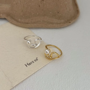 Minimalist S925 sterling silver open rings with elegant wave design and white pearls